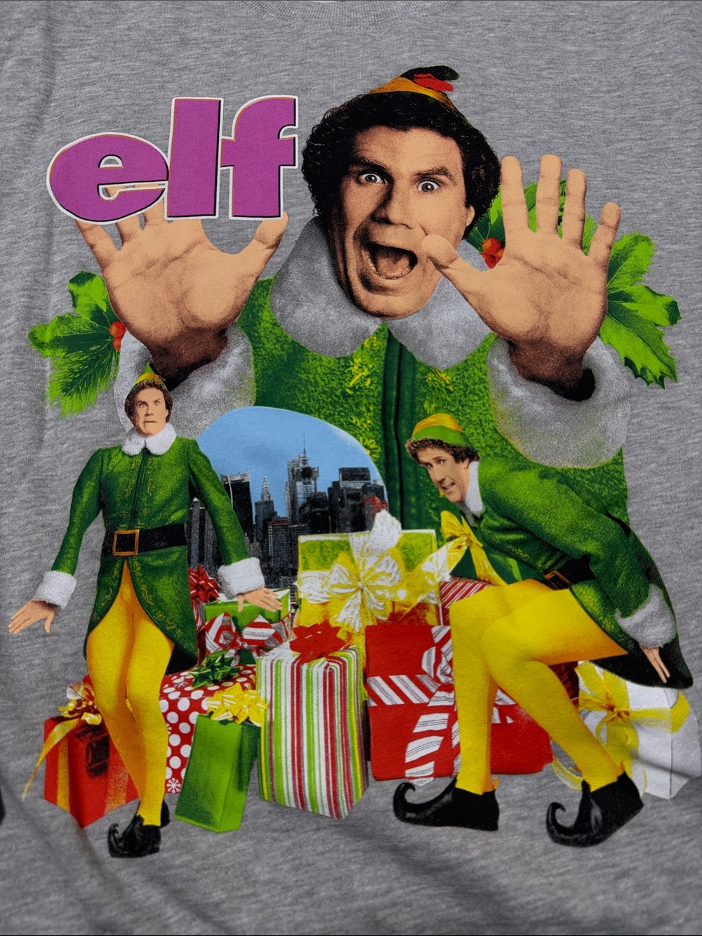 Hybrid Apparel Gray Crewneck with Colorful Elf Graphic